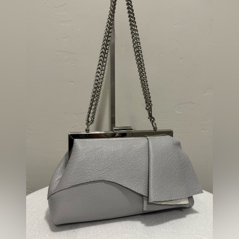 Handmade Cowhide Leather Asymmetrical Ruffles Metal Frame Bag, Multi Use Style - Picture 12 of 16